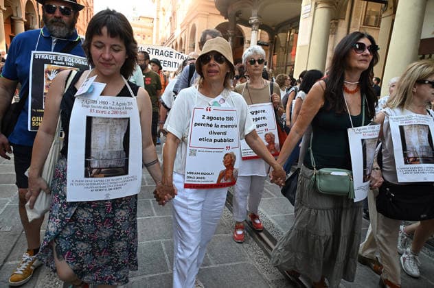 August 2, 2026, Bologna, Italia, Italy: Some participants in the demonstration for the 46th anniversary of the Bologna massacre, Bologna, 02 08 2026 Bologna Italy  - ZUMAa289 20260802_zia_a289_078 Copyright: xAleandroxBiagiantix xAgfx
