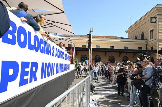 August 2, 2026, Bologna, Italia, Italy: Some participants in the demonstration for the 46th anniversary of the Bologna massacre, Bologna, 02 08 2026 Bologna Italy  - ZUMAa289 20260802_zia_a289_093 Copyright: xAleandroxBiagiantix xAgfx
