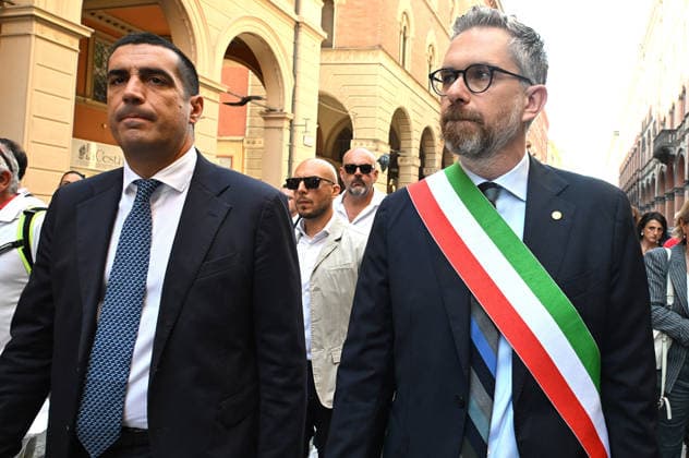 August 2, 2026, Bologna, Italia, Italy: The Mayor of Bologna, Matteo Lepore, and the President of the Emilia-Romagna Region, Michele De Pascale, during the demonstration for the 46th anniversary of the Bologna massacre, Bologna, 02 08 2026 Bologna Italy  - ZUMAa289 20260802_zia_a289_099 Copyright: xAleandroxBiagiantix xAgfx