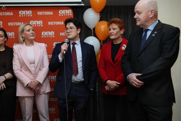 PAULINE HANSON MEET THE CANDIDATES, Pauline Hanson with some of the Victorian One Nation candidates, at a venue in Hawthorn, to Meet One Nation Candidates at a function in Melbourne, Monday, August 3, 2026. ( NO ARCHIVING MELBOURNE VICTORIA AUSTRALIA  Copyright: xDAVIDxCROSLINGx 20260803177326921679