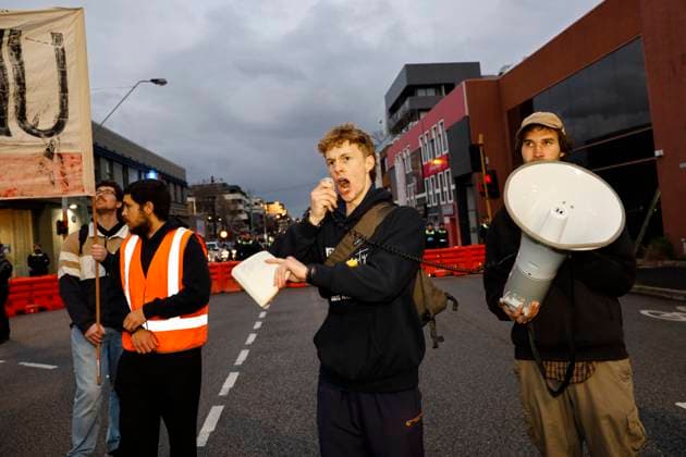 August 3, 2026, Melbourne, Victoria State, Australia: A protester speaks through a megaphone during a rally..Protesters gathered to demonstrate against the launch of One NationÃ¢â‚¬â ¢s Victorian state election campaign by party leader Pauline Hanson. The demonstration was organised in opposition to the partyÃ¢â‚¬â ¢s policies and political views as One Nation prepares to contest the upcoming Victorian state election. Melbourne Australia - ZUMAs197 20260803_aaa_s197_024 Copyright: xYexMyoxKhantx