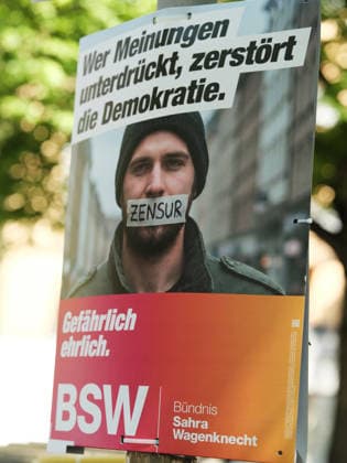 Wahlplakat GER, Berlin, 20260803, Wahlplakat , Landtagswahl, Landtagswahlen, BSW, Sahra Wagenknecht *** Election poster GER, Berlin, 20260803, Election poster, State election, State elections, BSW, Sahra Wagenknecht