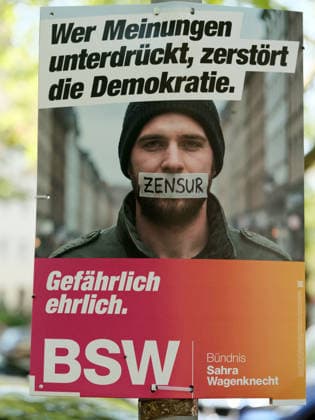 Wahlplakat GER, Berlin, 20260803, Wahlplakat , Landtagswahl, Landtagswahlen, BSW, Sahra Wagenknecht *** Election poster GER, Berlin, 20260803, election poster, state election, state elections, BSW, Sahra Wagenknecht