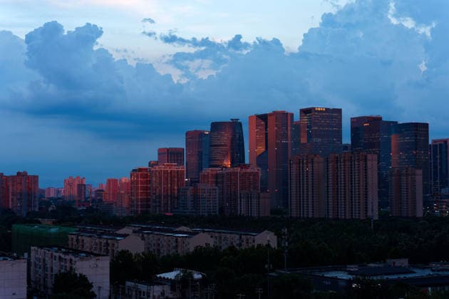 (260803) -- BEIJING, Aug. 3, 2026 -- This photo taken on Aug. 3, 2026 shows a view of the Lize Financial Business District after rain in Beijing, capital of China. ) CHINA-BEIJING-VIEW (CN) ZhangxXiaoyu 