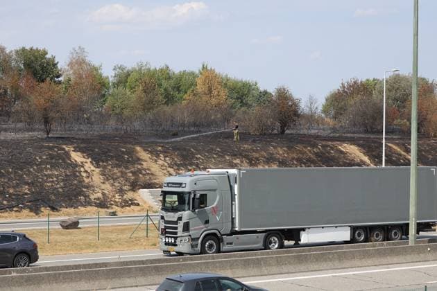The scene of a brush fire along the E25 highway in Bastogne, on Monday 03 August 2026. A major brush fire broke out Monday morning in the municipality of Bastogne, near the Withimont highway rest area.  JULIENxWARNAND 182682036