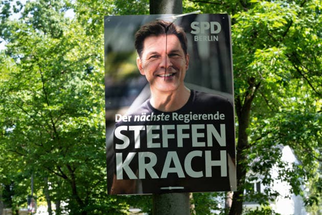 Berlin,03.08.2026,Wahlplakat der Partei SPD Steffen Krach zur Wahl zum 20.Abgeordnetenhaus von Berlin sowie zu den Bezirksverordnetenversammlungen am 20.09.2026. *** Berlin, August 3, 2026—Election poster for the SPD party’s candidate Steffen Krach for the election to the 20th Berlin House of Representatives and the district councils on September 20, 2026