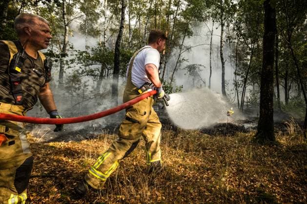 OOSTRUM - The fire department is battling a very large fire in the De Rosmolen nature reserve. Due to dry conditions, the fire was able to spread rapidly. ROB ENGELAAR ANP netherlands out - belgium out  Copyright: xx x564824075x originalFilename: 564824075.jpg
