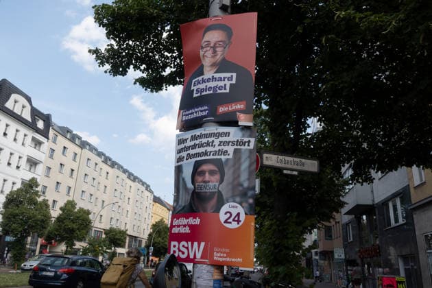 Berlin, Wahl, AGH, BVV, Plakate Berlin, Wahl, zum Abgeordnetenhaus und den Bezirksverordnetenversammlungen, AGH, BVV, Plakate, Die Linke, BSW Berlin Berlin GER *** Berlin, Election, AGH, BVV, Posters Berlin, Election, for the House of Representatives and the District Councils, AGH, BVV, Posters, Die Linke, BSW Berlin Berlin GER