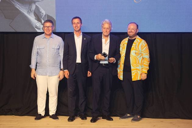 First edition of the Mallorca, Land of Honour awards Marúa Eugenia Yagüe, Mariángel Alcázar, the Minister for Tourism, Guillem Ginard, Michael Douglas, the President of the Consell de Mallorca, Llorenç Galmés, Rosario Nadal, Pablo Erroz and Norma Duval during the first edition of the Mallorca, Land of Honour awards, on 3 August 2026, in Mallorca (Balearic Islands, Spain). These awards were established to recognise various figures for their careers and their connection to the island. ********** 3 AUGUST 2026 Raúl Terrel Europa Press 08 03 2026. 03 Aug 2026 Pictured: The Mayor of Valldemossa, Nadal Torres, the Regional Minister for Tourism, Guillem Ginard, the President of the Consell de Mallorca, Llorenç Galmés, and the actor Mic  Copyright: xThexMegaxAgencyxEuropaxPressx xMEGAx