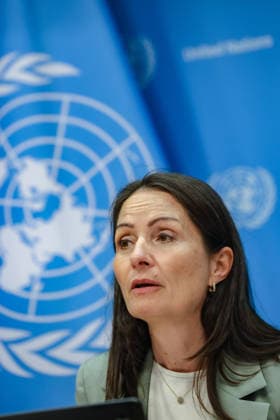 August 3, 2026, New York, New York, United States: United Nations Security Council President for August CHRISTINA MARKUS LASSEN, Permanent Representative of Denmark to the United Nations, briefs reporters at UNHQ following the start of DenmarkÃ¢â‚¬â ¢s Security Council presidency for the month of August. LASSEN took questions on the Middle East, DenmarkÃ¢â‚¬â ¢s approach to Ukraine, the second United Nations Secretary-General straw poll later this month, DenmarkÃ¢â‚¬â ¢s joint focus point with Bahrain, and Greenland. New York United States - ZUMAo116 20260803_znp_o116_004 Copyright: xBiancaxOterox