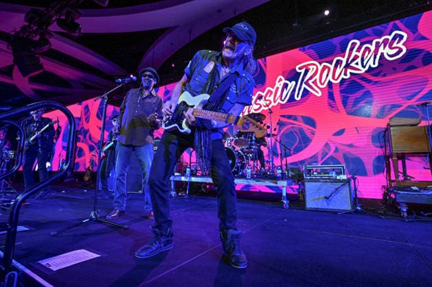 July 31, 2026 - Orlando, Florida, U.S. - Singer Greg Walker (L) and guitarist Michael Monarch of the World Classic Rockers perform in Orlando, Florida on July 31,2026. The band is made up of musician that played with legendary rock bands such as Steppenwolf, Journey, Lynyrd Skynyrd and Santana. Orlando USA  - ZUMAbk3_ 20260803_zaf_bk3_028 Copyright: xDavidxBeckerx