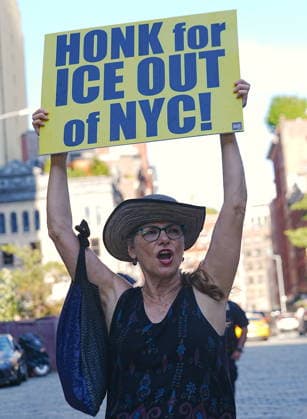 Tribeca residents and activists protest a garage over alleged ICE parking in New York City NEW YORK, UNITED STATES- AUGUST 3, 2026: Tribeca residents and pro-immigrant activists protest a parking garage in Tribeca over its alleged use by U.S. Immigration and Customs Enforcement (ICE) for parking unmarked enforcement vehicles on Monday, August 3, 2026, in New York City, U.S. Selcuk Acar Anadolu New York United States. Editorial use only. Please get in touch for any other usage.  Copyright: x2026xAnadoluxSelcukxAcarx