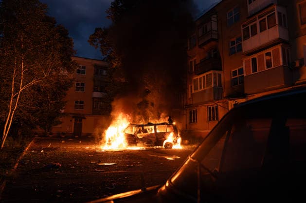 August 3, 2026, Kramatorsk, Donetsk Oblast, Ukraine: A car is attacked by a Russian Fibre Optic FPV in the city of Kramatorsk, Donetsk Oblast Kramatorsk Ukraine  - ZUMAm350 20260803_zip_m350_003 Copyright: xCameronxJones-Manleyx