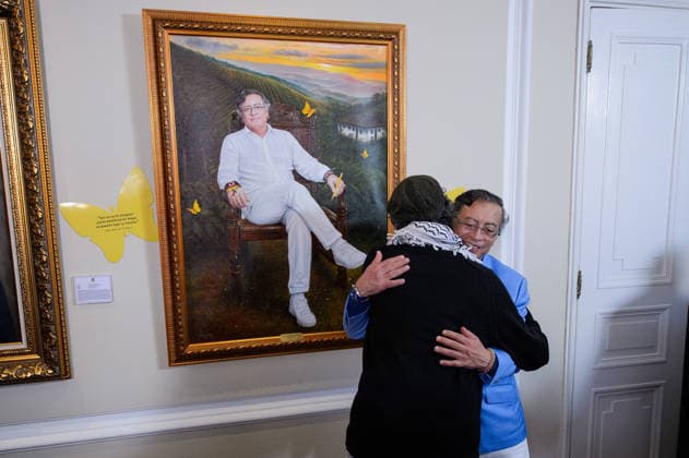 August 3, 2026, Bogota, Bogota D.C, Colombia: Colombian president Gustavo Petro speaks during a press conference and unveils his presidential portrait painted by Jaime Rojas at Casa de Narino in Bogota, Colombia on August 3, 2026 days before Petro leaves office. Photo bt: Long Visual Press Bogota Colombia - ZUMAvp1_ 20260803_zia_vp1_003 Copyright: xSebastianxBarrosx
