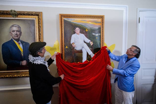 August 3, 2026, Bogota, Bogota D.C, Colombia: Colombian president Gustavo Petro speaks during a press conference and unveils his presidential portrait painted by Jaime Rojas at Casa de Narino in Bogota, Colombia on August 3, 2026 days before Petro leaves office. Photo bt: Long Visual Press Bogota Colombia  - ZUMAvp1_ 20260803_zia_vp1_005 Copyright: xSebastianxBarrosx