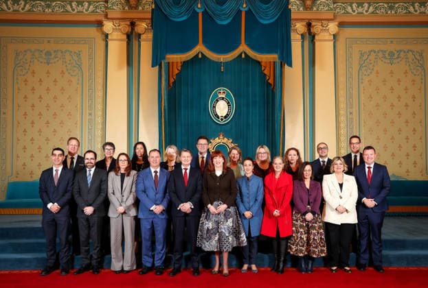 GOVERNMENT SWEARING IN DOORSTOP, Ministers in the Ben Carroll Government pose for a photograph following being sworn in at Government House in Melbourne, Tuesday, August 4, 2026. ( NO ARCHIVING MELBOURNE VICTORIA AUSTRALIA  Copyright: xIanxCurriex 20260804137500160511
