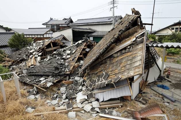 Aftermath of strong earthquake in Kumamoto Collapsed houses are pictured in Hikawa, Kumamoto Prefecture, on Aug. 4, 2026, after a powerful earthquake struck the southwestern Japan prefecture on July 28.  A14AA0005625048P
