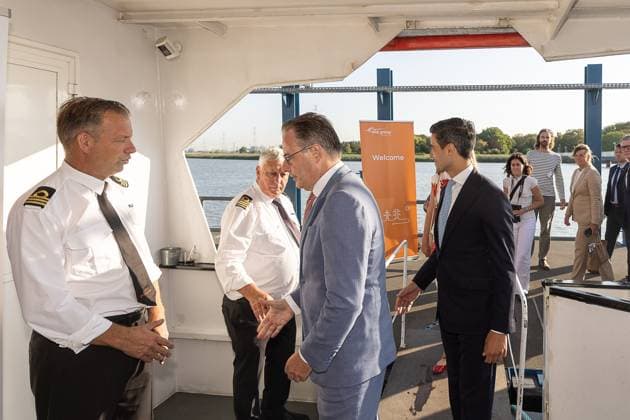 Belgium s Prime Minister Bart De Wever and Netherlands Prime Minister Rob Jetten pictured during the launch of the Brabo project and the signing of a cooperation agreement between Elia and TenneT, who both operate the electricity transmission network in Belgian and in the Netherlands, Tuesday 04 August 2026.  JAMESxARTHURxGEKIERE 182725413
