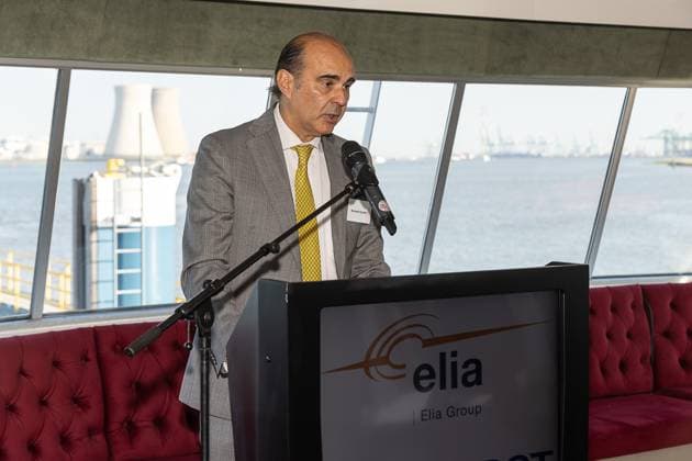 Elia Group CEO Bernard Gustin pictured during the launch of the Brabo project and the signing of a cooperation agreement between Elia and TenneT, who both operate the electricity transmission network in Belgian and in the Netherlands, Tuesday 04 August 2026.  JAMESxARTHURxGEKIERE 182725420
