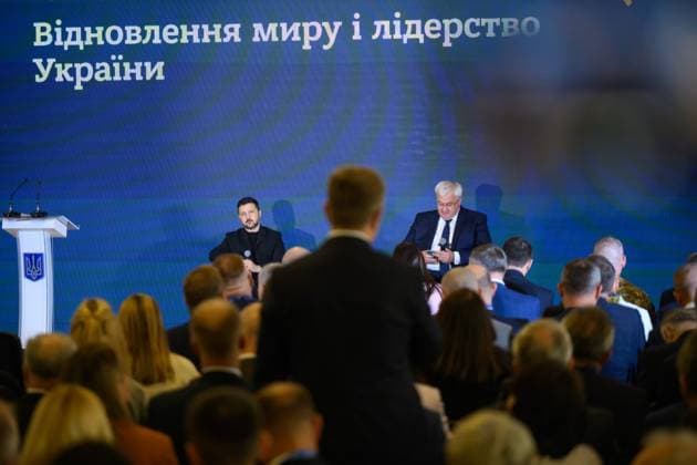 Zelenskyy attends meeting of Ukrainian diplomatic missions in Kyiv Ukrainian President Volodymyr Zelenskyy attends a meeting of heads of Ukraine s diplomatic missions abroad in Kyiv, Ukraine, on August 3, 2026. The meeting comes as Ukraine continues efforts to rally international support in its war with Russia, alongside changes introduced by Zelenskyy within the diplomatic service and state institutions. Photo by PRESIDENT OF UKRAINE apaimages Ukraine Ukraine Ukraine 030826_Ukraine_UPO_00(4).jpeg Copyright: xapaimagesxPRESIDENTxOFxUKRAINEx xapaimagesx