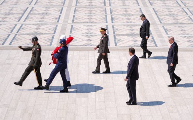 Turkish President Recep Tayyip Erdogan visits Anitkabir ANKARA, TURKIYE - AUGUST 04: Turkish President Recep Tayyip Erdogan (R) leads members of the Supreme Military Council (YAS) during a visit to Anitkabir,, the mausoleum of Mustafa Kemal Ataturk in Ankara, Turkiye, on August 04, 2026. Ercin Erturk Anadolu Ankara Turkey. Editorial use only. Please get in touch for any other usage.  Copyright: x2026xAnadoluxErcinxErturkx