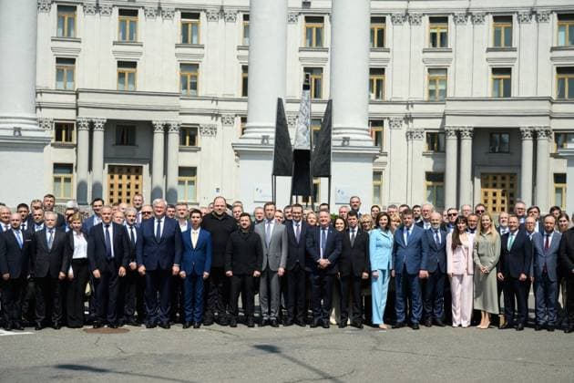 Zelenskyy attends meeting of Ukrainian diplomatic missions in Kyiv Ukrainian President Volodymyr Zelenskyy attends a meeting of heads of Ukraine s diplomatic missions abroad in Kyiv, Ukraine, on August 3, 2026. The meeting comes as Ukraine continues efforts to rally international support in its war with Russia, alongside changes introduced by Zelenskyy within the diplomatic service and state institutions. Photo by PRESIDENT OF UKRAINE apaimages Ukraine Ukraine Ukraine 030826_Ukraine_UPO_00(10).jpeg Copyright: xapaimagesxPRESIDENTxOFxUKRAINEx xapaimagesx