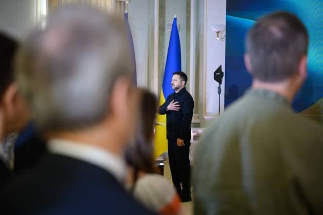 Zelenskyy attends meeting of Ukrainian diplomatic missions in Kyiv Ukrainian President Volodymyr Zelenskyy attends a meeting of heads of Ukraine s diplomatic missions abroad in Kyiv, Ukraine, on August 3, 2026. The meeting comes as Ukraine continues efforts to rally international support in its war with Russia, alongside changes introduced by Zelenskyy within the diplomatic service and state institutions. Photo by PRESIDENT OF UKRAINE apaimages Ukraine Ukraine Ukraine 030826_Ukraine_UPO_00(2).jpeg Copyright: xapaimagesxPRESIDENTxOFxUKRAINEx xapaimagesx