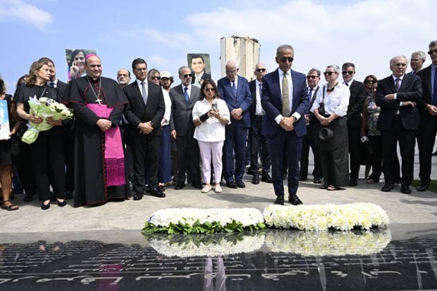 Memorial ceremony held in Lebanon to mark sixth anniversary of Beirut Port explosion BEIRUT, LEBANON - AUGUST 4: People attend a memorial ceremony held in front of the monument bearing the names of those killed in the Aug. 4, 2020 Beirut Port explosion, marking the sixth anniversary of the disaster while holding photos, in Beirut, Lebanon, on August 4, 2026. The ceremony was attended by families of the victims, Lebanese Justice Minister Adel Nassar, Information Minister Paul Markus, Social Affairs Minister Haneen El Sayed, ambassadors of several countries that lost citizens in the explosion, and other members of the diplomatic corps. Houssam Shbaro Anadolu Beirut Lebanon. Editorial use only. Please get in touch for any other usage.  Copyright: x2026xAnadoluxHoussamxShbarox