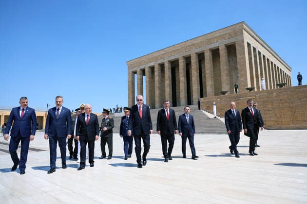(260804) -- ANKARA, Aug. 4, 2026 -- Turkish President Recep Tayyip Erdogan (C, front) leads members of the Supreme Military Council on a visit to Anitkabir, the mausoleum of Turkish Republic s founder Mustafa Kemal Ataturk, in Ankara, T¨¹rkiye, on Aug. 4, 2026. ( Handout via Xinhua) T?RKIYE-ANKARA-ERDOGAN-ANITKABIR-VISIT MustafaxKaya 
