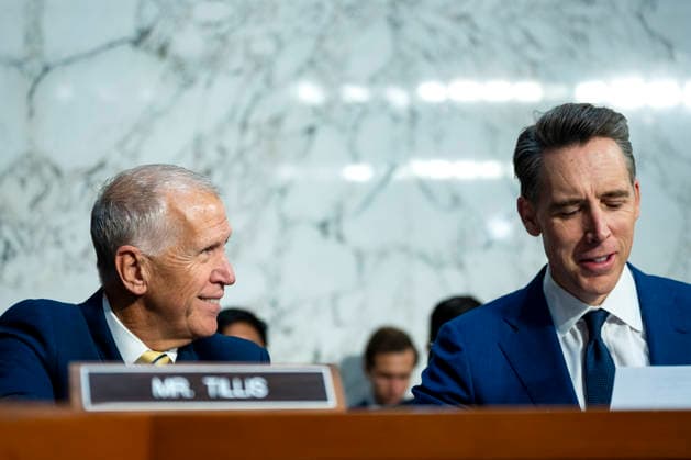 Sen. Thom Tillis, R-NC, (L) speaks with Sen. Josh Hawley, R-MO, before a Senate Judiciary Committee business meeting to vote on Acting Attorney General Todd Blanche s nomination to be Attorney General at the U.S. Capitol in Washington, DC on Tuesday, August 4, 2026. Blanche s nomination had been held up over concerns from Sen. John Cornyn, R-TX, and Tillis, but they reached a deal to end the standoff after Blanche agreed to withhold President Donald Trump s $1.8 billion anti-weaponization fund.  WAP20260804301 BONNIExCASH
