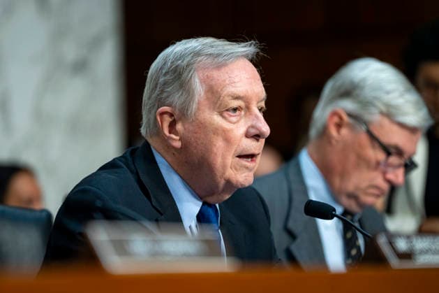 Ranking Member of the Senate Judiciary Committee Sen. Dick Durbin, D-IL, speaks during a Senate Judiciary Committee business meeting to vote on Acting Attorney General Todd Blanche s nomination to be Attorney General at the U.S. Capitol in Washington, DC on Tuesday, August 4, 2026. Blanche s nomination had been held up over concerns from Sen. John Cornyn, R-TX, and Sen. Thom Tillis, R-NC, but they reached a deal to end the standoff after Blanche agreed to withhold President Donald Trump s $1.8 billion anti-weaponization fund.  WAP20260804302 BONNIExCASH