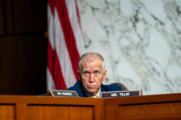 Sen. Thom Tillis, R-NC, attends a Senate Judiciary Committee business meeting to vote on Acting Attorney General Todd Blanche s nomination to be Attorney General at the U.S. Capitol in Washington, DC on Tuesday, August 4, 2026. Blanche s nomination had been held up over concerns from Sen. John Cornyn, R-TX, and Tillis, but they reached a deal to end the standoff after Blanche agreed to withhold President Donald Trump s $1.8 billion anti-weaponization fund.  WAP20260804310 BONNIExCASH