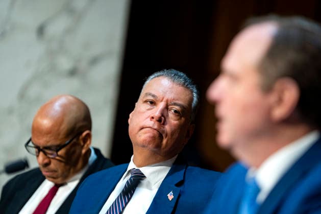 Sen. Alex Padilla, D-CA, looks on as Sen. Adam Schiff, D-CA, speaks during a Senate Judiciary Committee business meeting to vote on Acting Attorney General Todd Blanche s nomination to be Attorney General at the U.S. Capitol in Washington, DC on Tuesday, August 4, 2026. Blanche s nomination had been held up over concerns from Sen. John Cornyn, R-TX, and Sen. Thom Tillis, R-NC, but they reached a deal to end the standoff after Blanche agreed to withhold President Donald Trump s $1.8 billion anti-weaponization fund. The committee voted 12-10 on party lines to advance his nomination.  WAP20260804329 BONNIExCASH