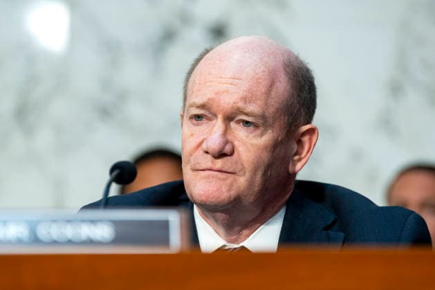 Sen. Chris Coons, D-DE, attends a Senate Judiciary Committee business meeting to vote on Acting Attorney General Todd Blanche s nomination to be Attorney General at the U.S. Capitol in Washington, DC on Tuesday, August 4, 2026. Blanche s nomination had been held up over concerns from Sen. John Cornyn, R-TX, and Sen. Thom Tillis, R-NC, but they reached a deal to end the standoff after Blanche agreed to withhold President Donald Trump s $1.8 billion anti-weaponization fund. The committee voted 12-10 on party lines to advance his nomination.  WAP20260804338 BONNIExCASH