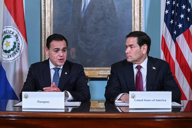 US Secretary of State Marco Rubio and Paraguayan Foreign Minister sign civil nuclear MOU WASHINGTON, D.C., UNITED STATES - AUGUST 04: Paraguayan Foreign Minister Ruben Ramírez Lezcano (L) speaks before signing a Memorandum of Understanding (MOU) on Strategic Civil Nuclear Cooperation with U.S. Secretary of State Marco Rubio (R) in the Treaty Room at the U.S. Department of State in Washington, D.C., on August 4, 2026. Mehmet Eser Anadolu Washington United States. Editorial use only. Please get in touch for any other usage.  Copyright: x2026xAnadoluxMehmetxEserx