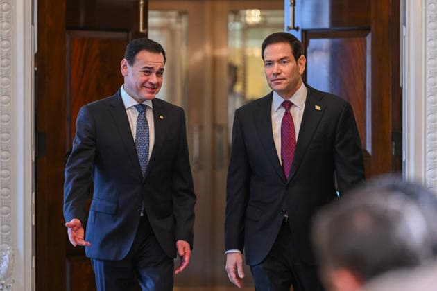 US Secretary of State Marco Rubio and Paraguayan Foreign Minister sign civil nuclear MOU WASHINGTON, D.C., UNITED STATES - AUGUST 04: U.S. Secretary of State Marco Rubio (R) and Paraguayan Foreign Minister Ruben Ramírez Lezcano (L) arrive for a Memorandum of Understanding (MOU) signing ceremony on Strategic Civil Nuclear Cooperation in the Treaty Room at the U.S. Department of State in Washington, D.C., on August 4, 2026. Mehmet Eser Anadolu Washington United States. Editorial use only. Please get in touch for any other usage.  Copyright: x2026xAnadoluxMehmetxEserx