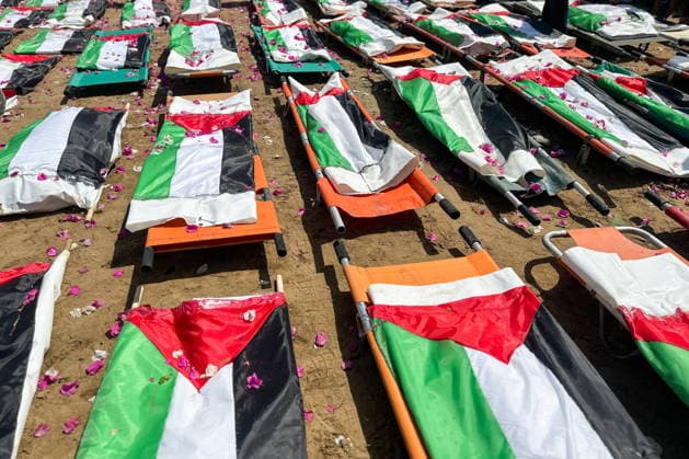 PALESTINIAN TERRITORIES, GAZA - AUGUST 4, 2026: A mass funeral of 112 Palestinians from the al-Hasayna and Abu Sharia families who were killed in 2023 Israeli military strikes. Hassan Alzaanin TASS  95785448
