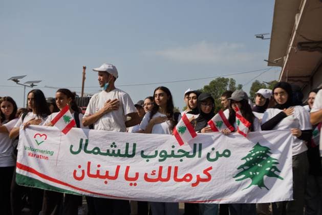 Beirut port explosion commemoration BEIRUT, LEBANON - August 4: People hold a sign stating From the south to the north, for you Lebanon during commemorations for the sixth anniversary of the Beirut Port explosion. Beirut Lebanon Copyright: x xNicholasxFrakesx xJNAxPressx