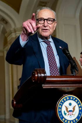 Senate Minority Leader Chuck Schumer, D-NY, speaks during a press conference after weekly Senate caucus luncheons at the U.S. Capitol in Washington, DC on Tuesday, August 4, 2026. With August recess approaching, Senate Democrats are looking to pass a budget bill to prevent a shutdown before the midterms.  WAP20260804362 BONNIExCASH