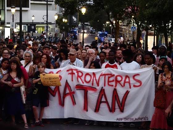 August 4, 2026, Madrid, Madrid, Spain: MADRID, SPAIN - AUGUST 04: Under the slogan Ã¢â‚¬oeBorders Kill,Ã¢â‚¬Â around a hundred people gathered in Plaza de Lavapio s in Madrid to demonstrate over the nearly 100 people who died attempting to cross from Morocco to Spain by sea. Madrid Spain - ZUMAh199 20260804_zip_h199_008 Copyright: xAaronxHerediax