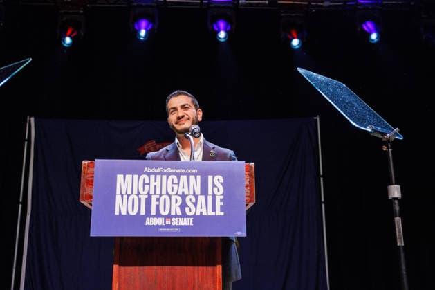 August 5, 2026, Detroit, Michigan, USA: Former Wayne County Health Director Abdul El-Sayed speaks at an election night watch party in Detroit, Mich., on Aug. 4, 2026. The Democratic primary for U.S. Senate was too close to call at the time he spoke. Detroit USA - ZUMAr192 20260805_znp_r192_008 Copyright: xAndrewxRothx