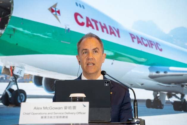HONG KONG-BUSINESS CATHAY-RESULTS Cathay Group Chief Operations and Service Delivery Officer Alex McGowan speaks to the media during the 2026 interim results announcement press briefing on August 5, 2026 in Hong Kong. (Photo by Kevin Li TMHK via Nexpher Images) Hong Kong