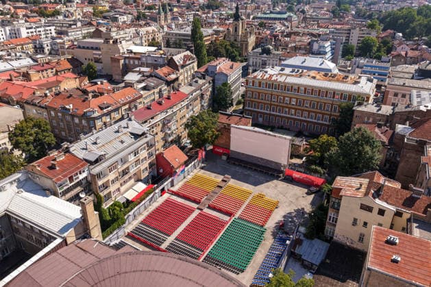 Aerial view of open-air cinema ahead of Sarajevo Film Festival opening An aerial view taken in Sarajevo, Bosnia and Herzegovina, on August 5, 2026, shows the open-air cinema during final preparations ahead of the opening of the 32nd Sarajevo Film Festival.  ArminxDurgut PIXSELL