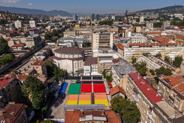 Aerial view of open-air cinema ahead of Sarajevo Film Festival opening An aerial view taken in Sarajevo, Bosnia and Herzegovina, on August 5, 2026, shows the open-air cinema during final preparations ahead of the opening of the 32nd Sarajevo Film Festival.  ArminxDurgut PIXSELL