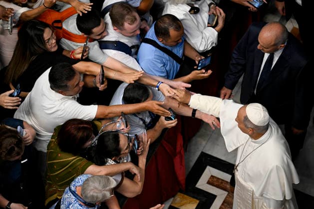ITALY - REL - POPE LEO XIV DURING THE GENERAL AUDIENCE IN ST. PETER S BASILICA IN VATICAN CITY August 5, 2026 Italy, Rome, August 5, 2026 – Pope Leo XIV holds his weekly general audience in St. Peter’s Basilica in Vatican City EDITORIAL USE ONLY - NO BOOKS Copyright: xVATICANxMEDIA xCatholicxPressxPhotox