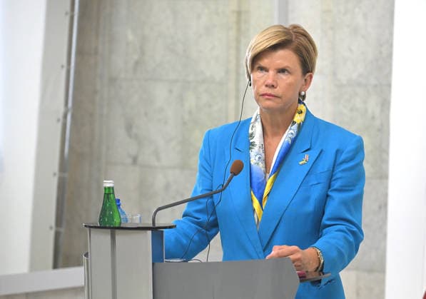 Minister of Foreign Affairs of the Republic of Latvia Baiba Braze, who is in Kyiv on a two-day visit, attends a joint news conference with Acting Minister of Foreign Affairs of Ukraine Andrii Sybiha following their negotiations, Kyiv, Ukraine, August 5, 2026. During the meeting, the sides discussed military support, Ukraine’s European integration, the expansion of logistical routes, and holding the Russian Federation accountable for war crimes. (Photo by Yevhen Kotenko Ukrinform) News conference of Ukrainian, Latvian FMs in Kyiv  Copyright: xYevhenxKotenkox