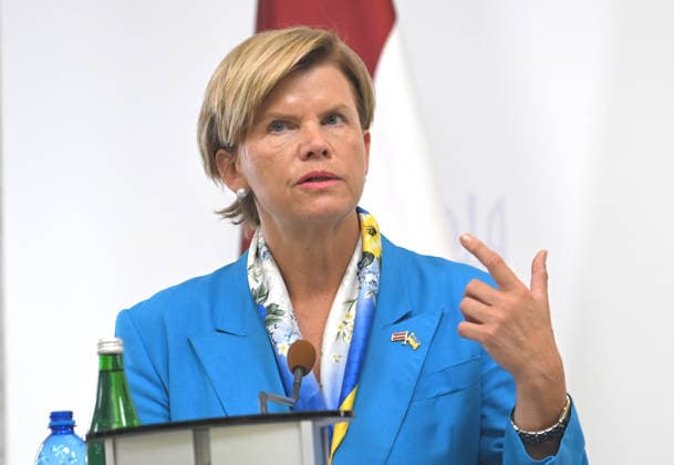 Minister of Foreign Affairs of the Republic of Latvia Baiba Braze, who is in Kyiv on a two-day visit, attends a joint news conference with Acting Minister of Foreign Affairs of Ukraine Andrii Sybiha following their negotiations, Kyiv, Ukraine, August 5, 2026. During the meeting, the sides discussed military support, Ukraine’s European integration, the expansion of logistical routes, and holding the Russian Federation accountable for war crimes. (Photo by Yevhen Kotenko Ukrinform) News conference of Ukrainian, Latvian FMs in Kyiv  Copyright: xYevhenxKotenkox