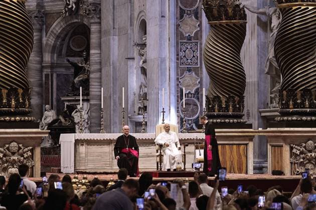 August 5, 2026. Vatican City - POPE LEO XIV during his weekly General Audience in St. Peter s Basilica at the Vatican. EvandroInetti_via ZUMA Wire Vatican City State  - ZUMAi15_ 20260805_zaf_i15_025 Copyright: xEvandroxInettix