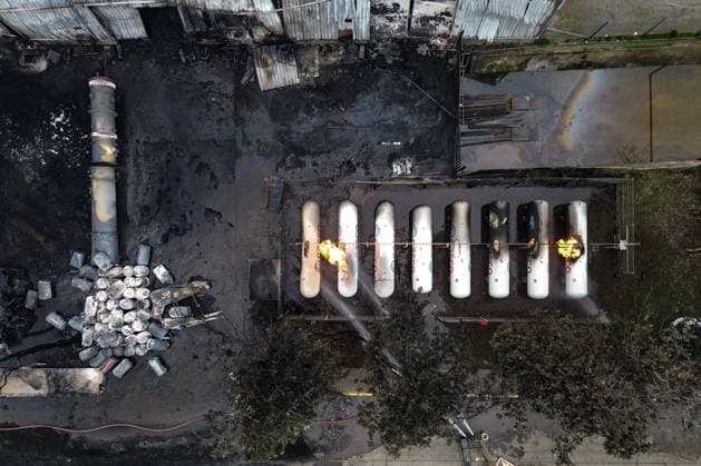 Santiago, August 5, 2026 Aerial view of the aftermath of the chemical fire that affected the Panimex company, located at the intersection of Las Esteras Sur and Route 5 North in the municipality of Quilicura Diego Martin Aton Chile, Aton 1178311 jpeg  Copyright: DIEGOxMARTIN ATONxCHILE