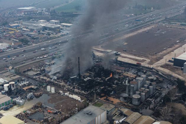 Santiago, August 5, 2026 Aerial view of the aftermath of the chemical fire that affected the Panimex company, located at the intersection of Las Esteras Sur and Route 5 North in the municipality of Quilicura Diego Martin Aton Chile, Aton 1178314 jpeg  Copyright: DIEGOxMARTIN ATONxCHILE